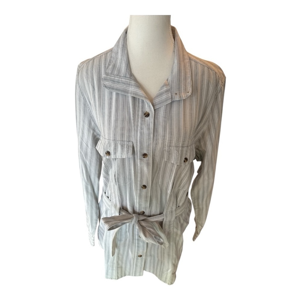 RARE Filsons Colville Cotton Shirt Dress Gray White w/ Belt Sz L - Picture 2 of 6